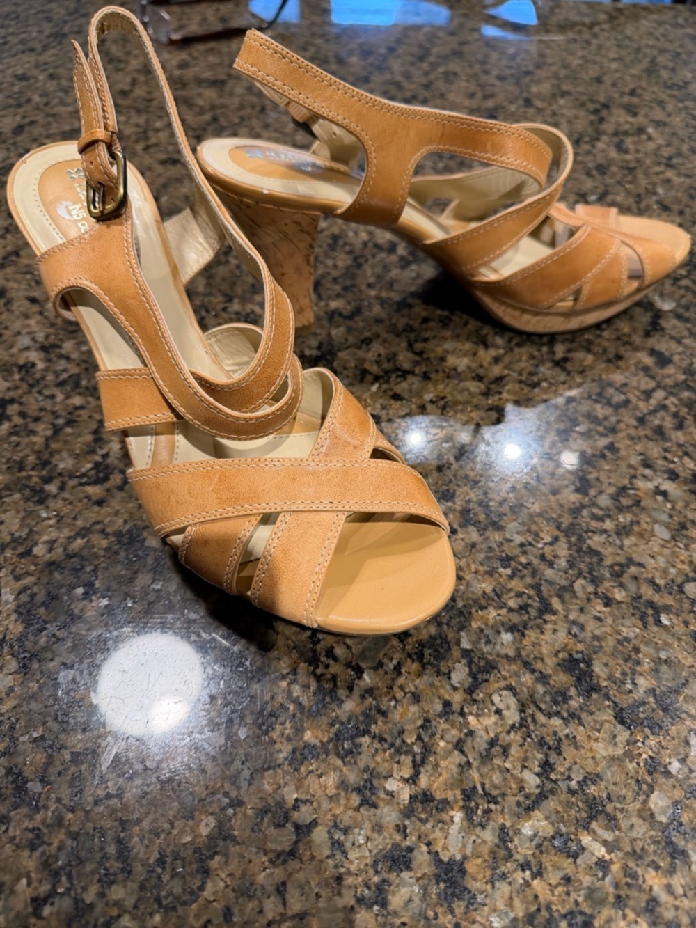 Naturalizer Women's Tan Strappy High-Heel Sandals, soft leather comfortable heel